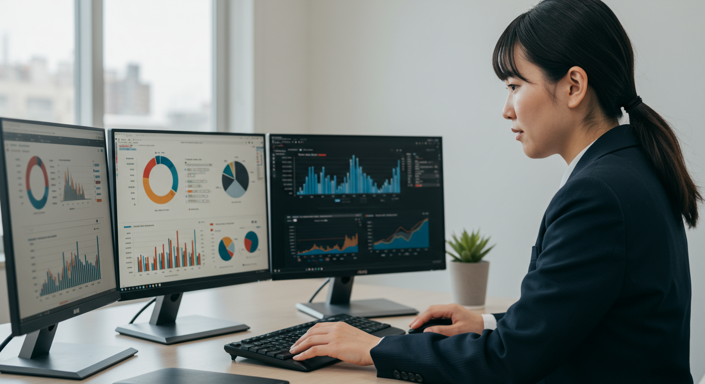 インサイドセールスの担当者がデータ分析ダッシュボードを確認している様子