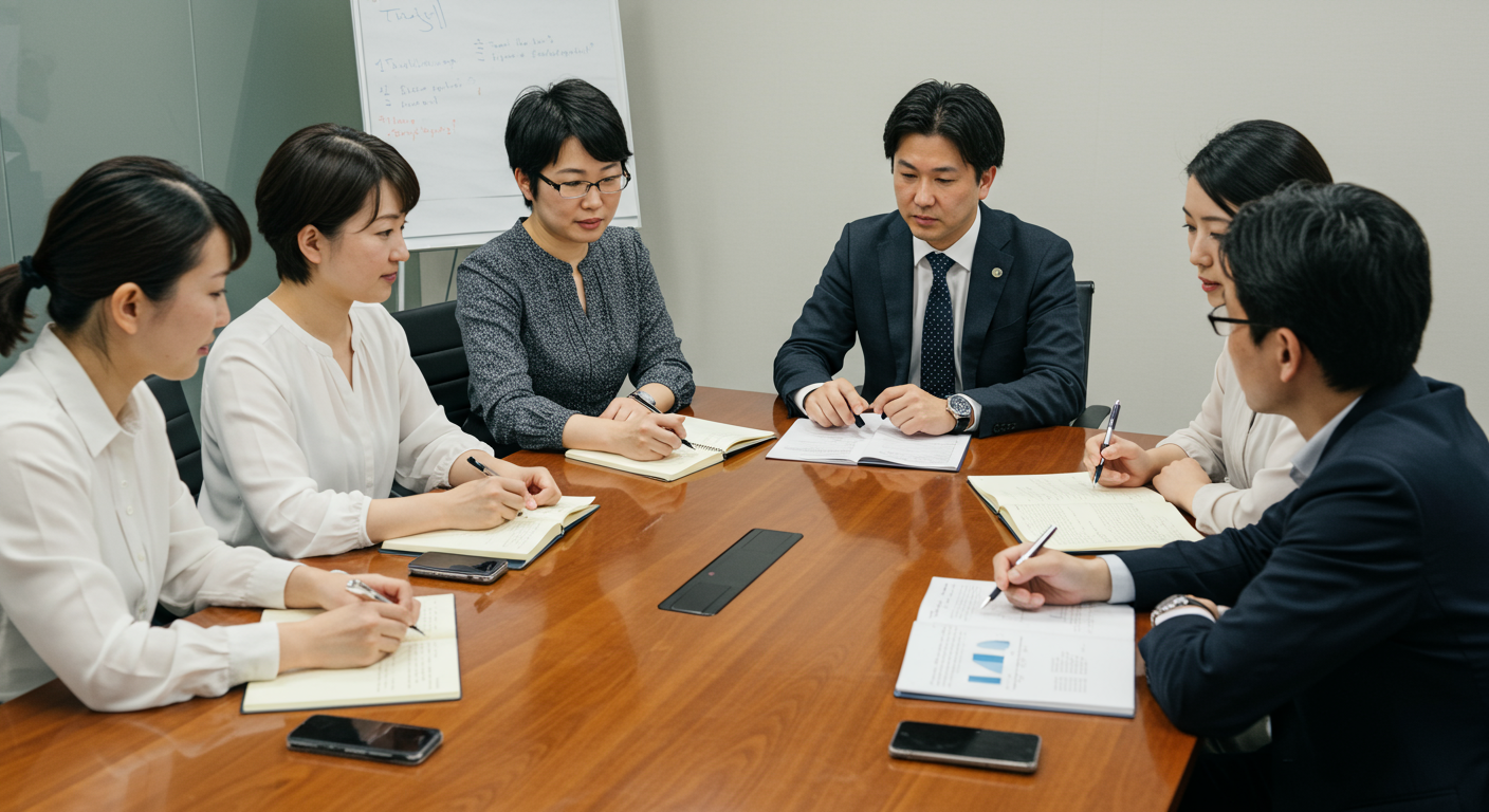 データに基づいた戦略会議を行うインサイドセールスチーム