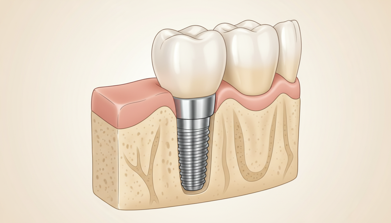 インプラント治療の基本構造と治療の流れを示す図解