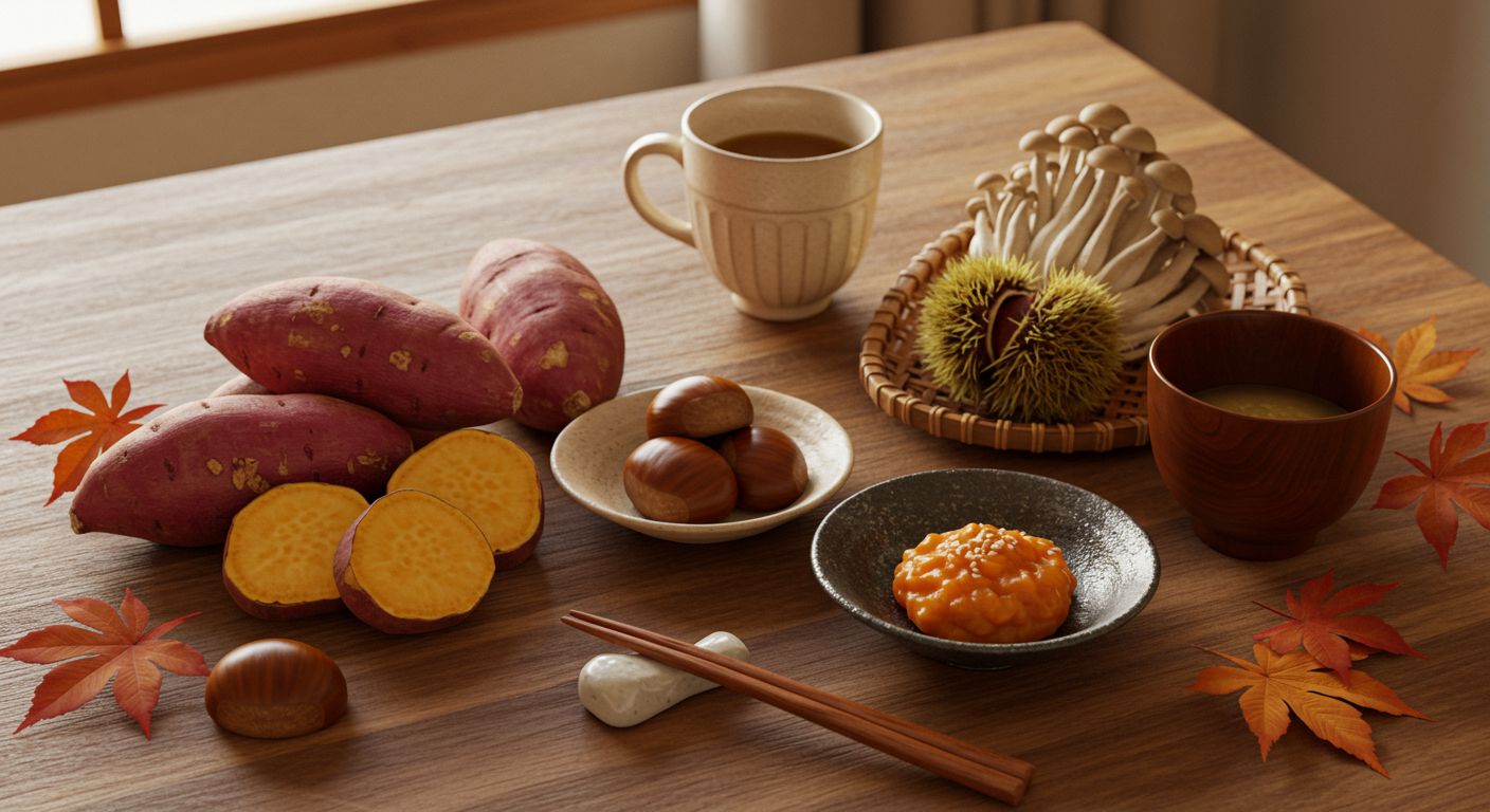 秋の食材と食欲の関係を表す画像