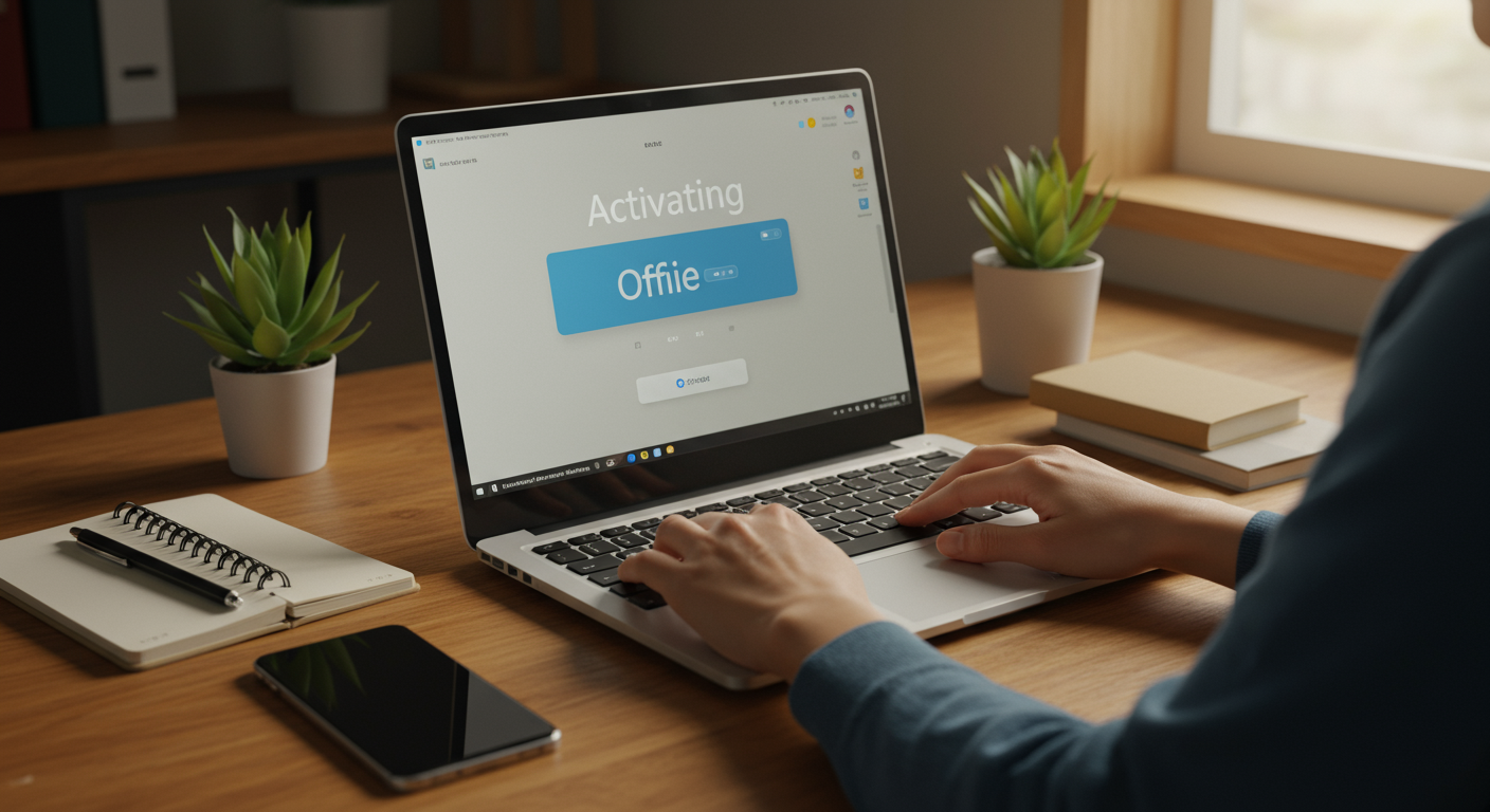 パソコンでOfficeのライセンス認証を行っている様子
