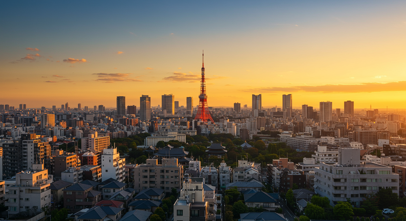 夕暮れ時の麻布台の街並み