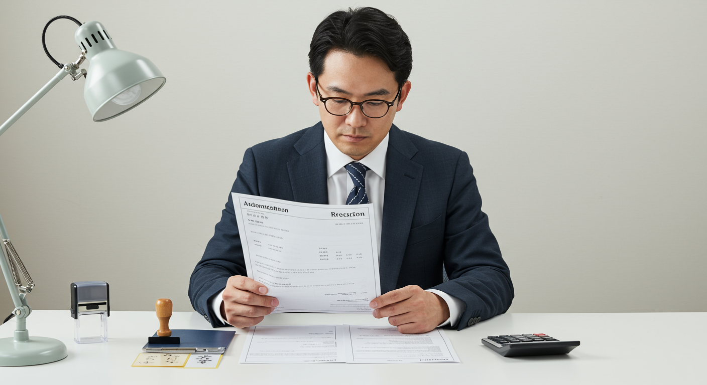 行政書士が却下通知書を確認している様子