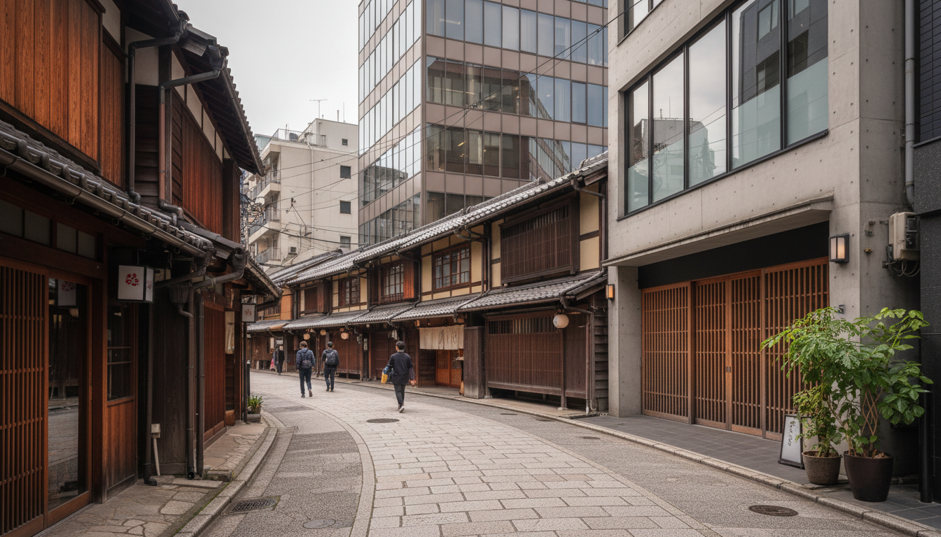 日本橋大伝馬町の街並み 歴史的建造物と現代的なオフィスビル