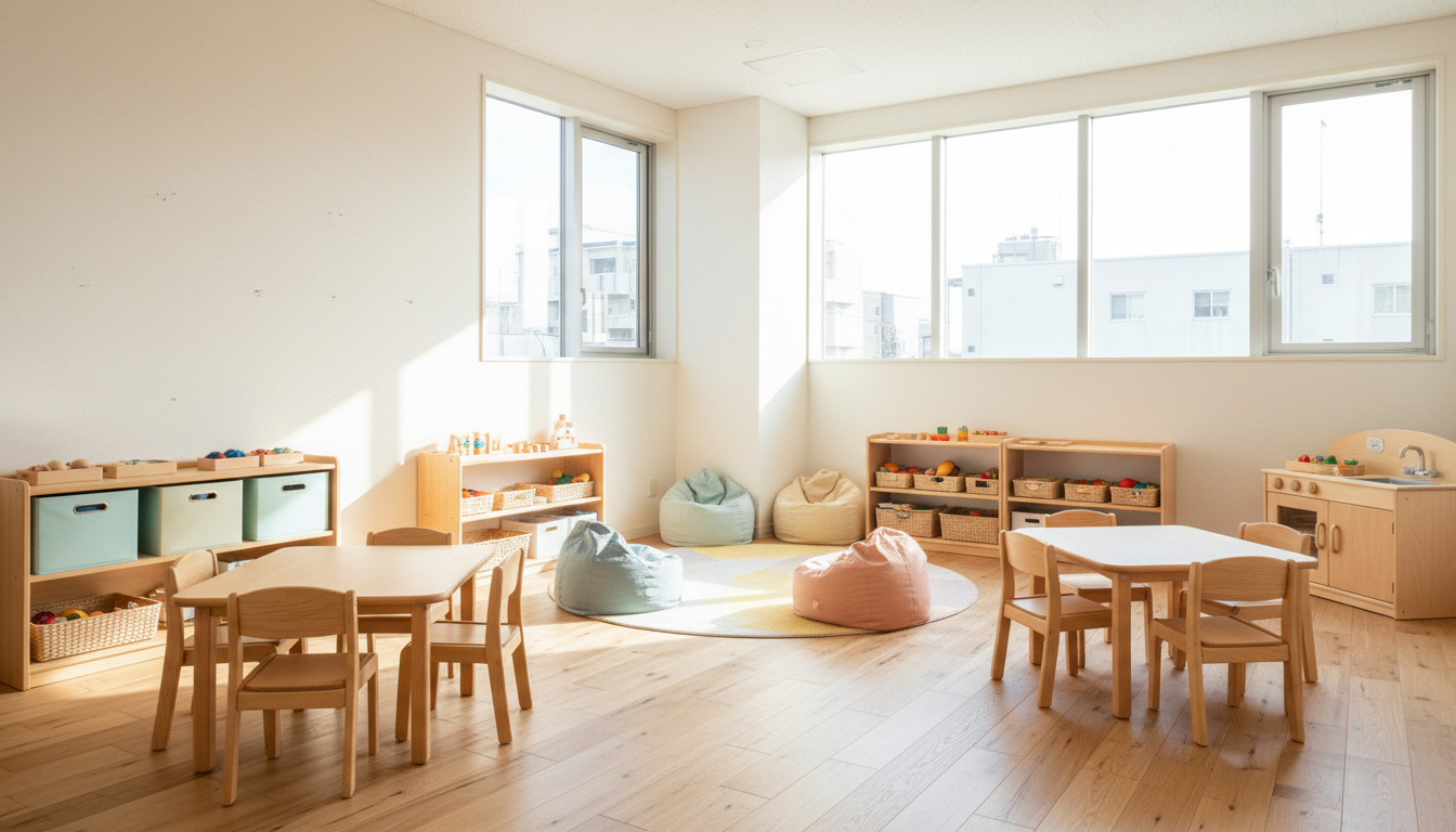 中央区の子育て支援施設 明るく清潔な保育室の様子