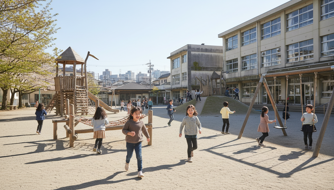 日本橋エリアの小学校 校庭で遊ぶ子どもたちの様子
