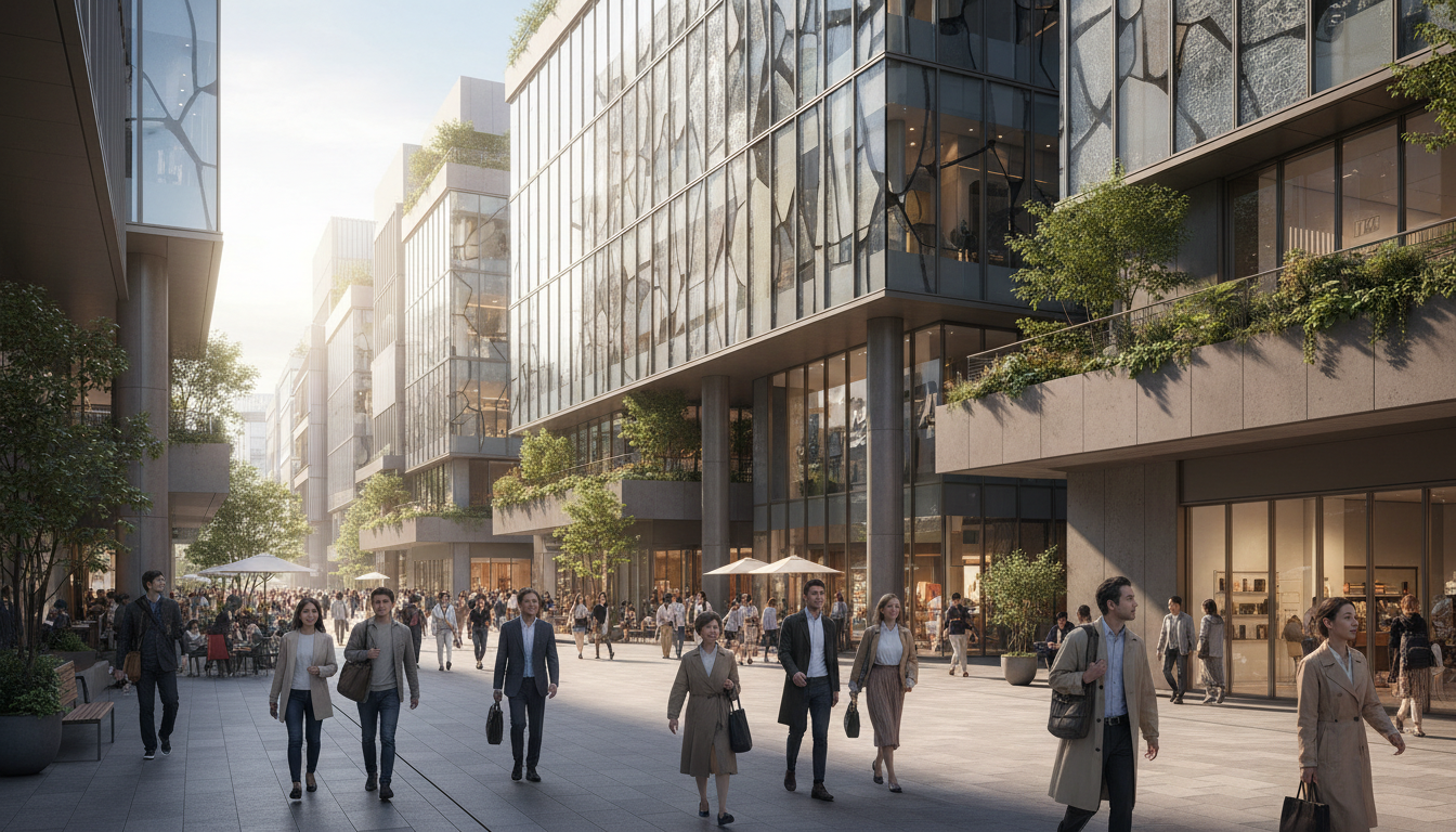 日本橋エリアの商業施設 賑わうショッピングモールの外観