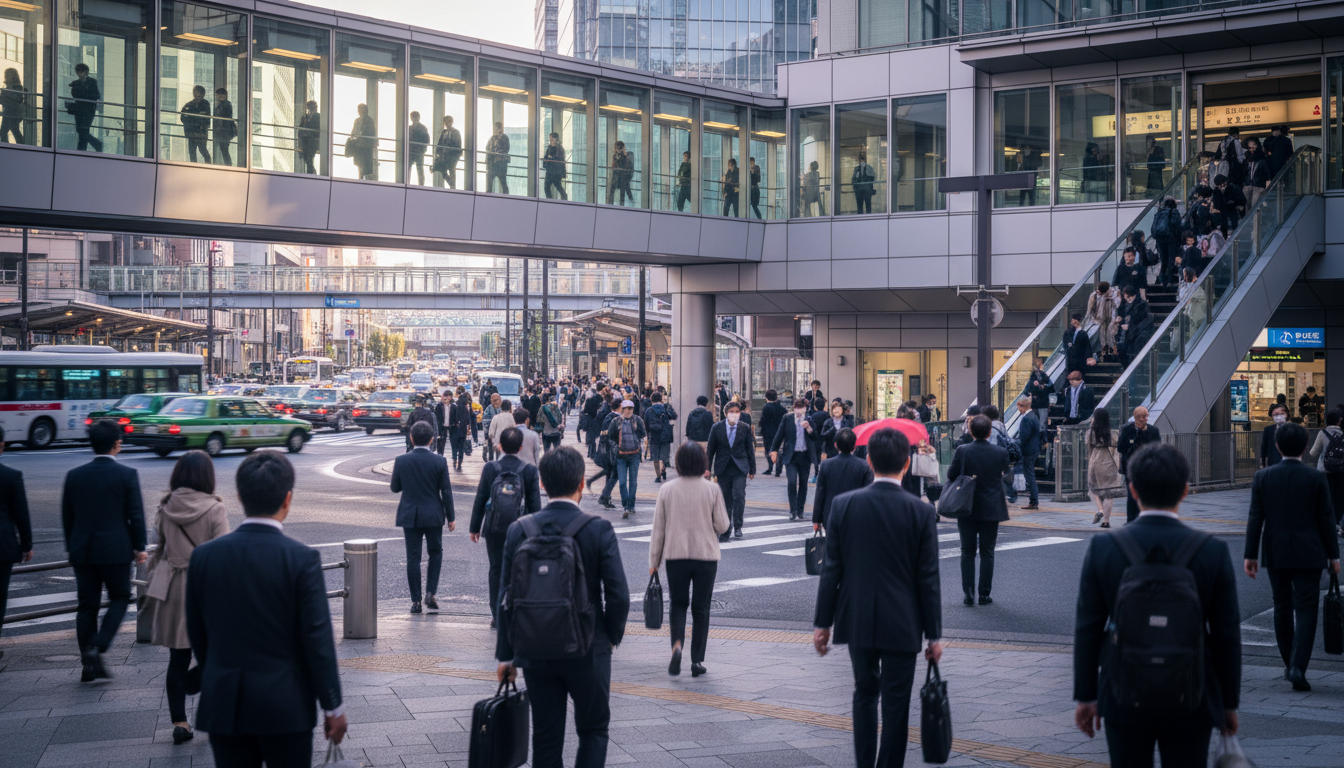 日本橋エリアの駅周辺 通勤客で賑わう朝の様子