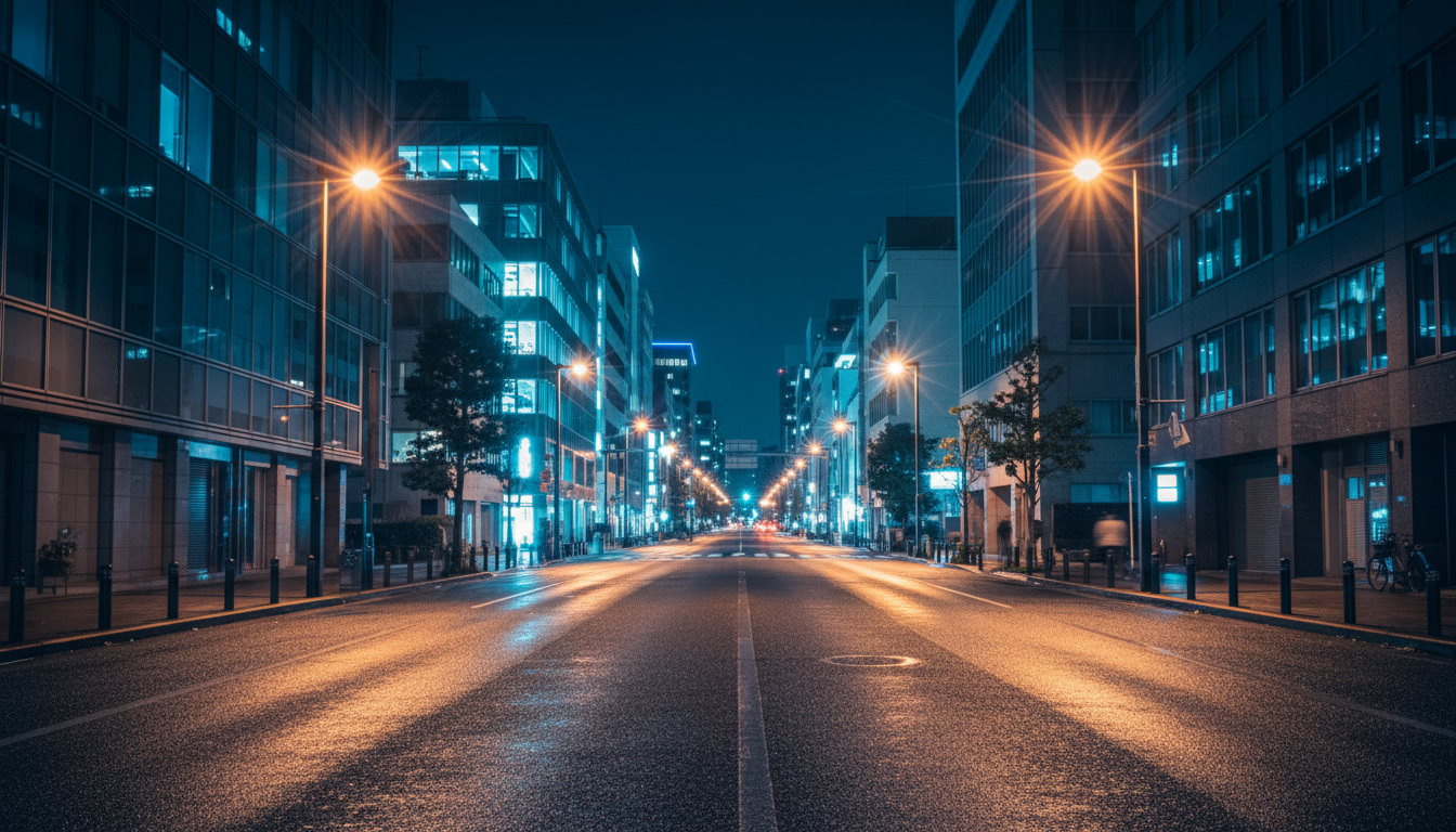 日本橋大伝馬町の夜景 明るく整備された街路の様子