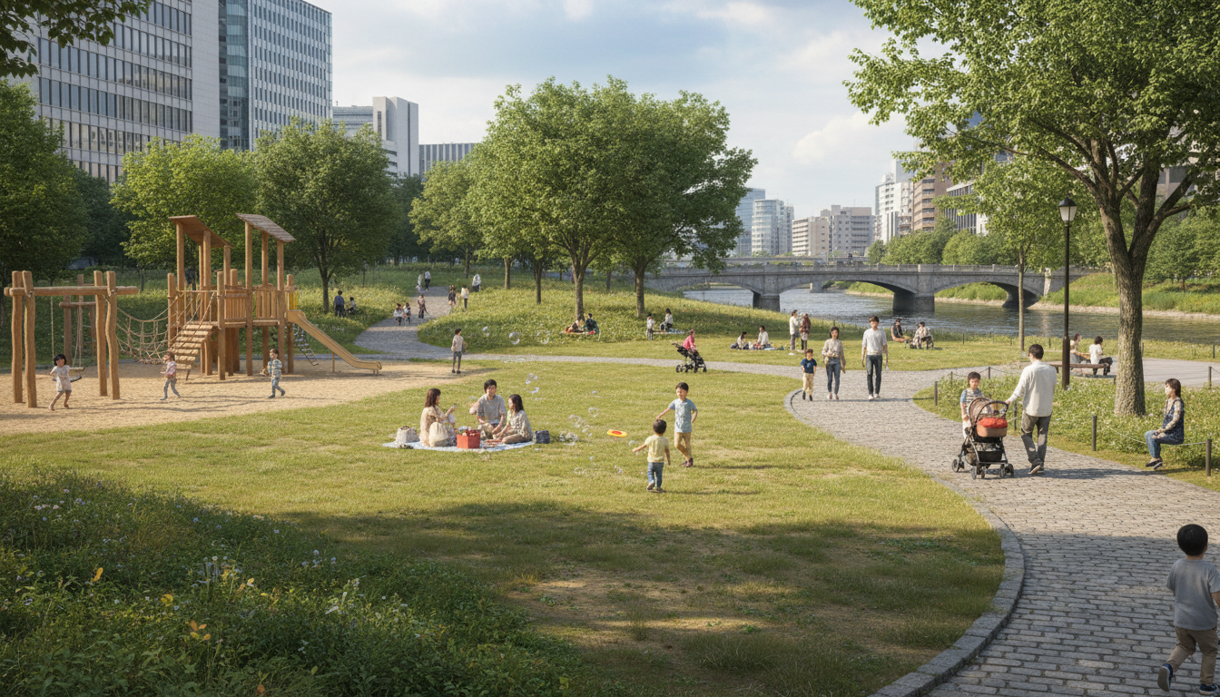 日本橋エリアの公園 親子で遊ぶ様子