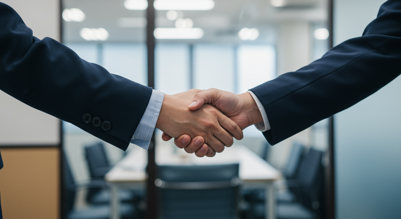 ビジネスパートナー間の信頼関係を表す握手のイメージ