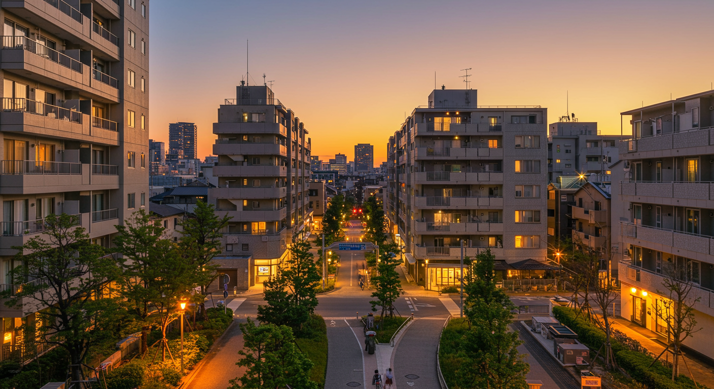麻布十番の街並み夕景