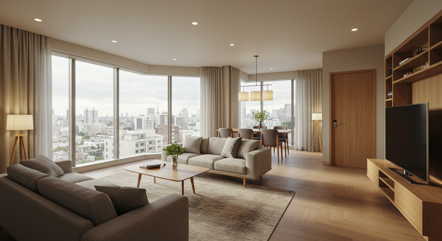 麻布十番エリアの高級マンションのリビングルームイメージ