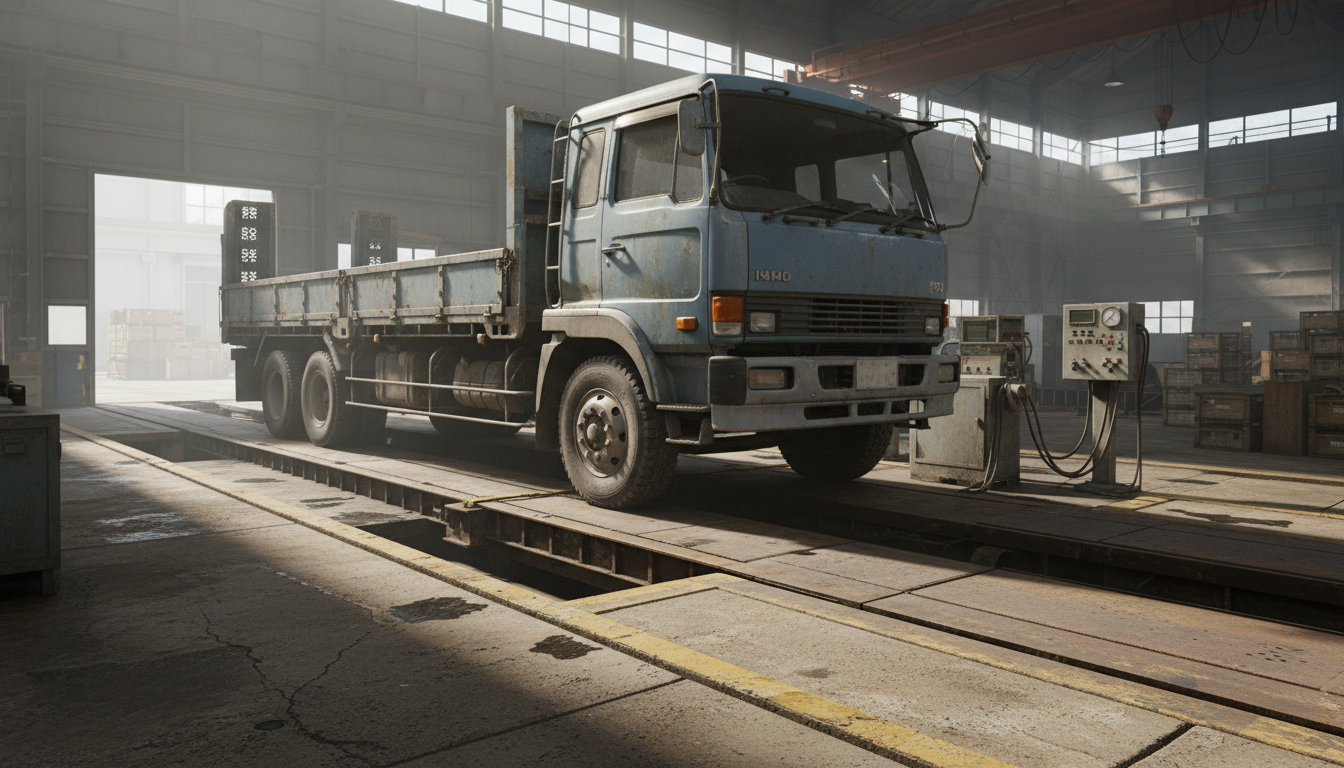 トラックの車両総重量と軸重を測定する様子