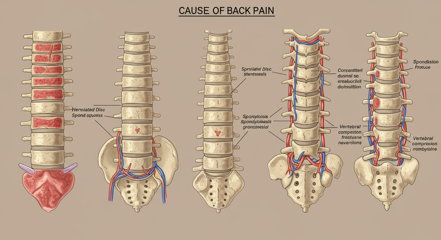 特異的腰痛の5つの原因を示すイラスト