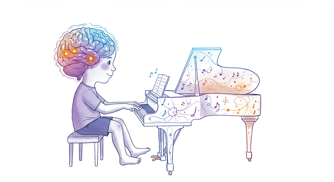 ピアノ演奏と脳の発達の関係を示す図