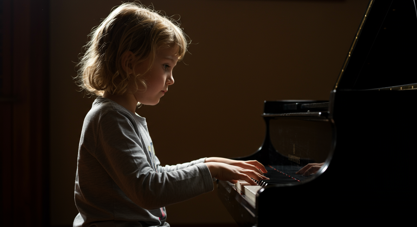 ピアノを集中して練習する子どもの様子