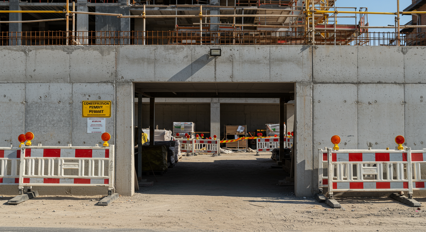 建設現場の入口と許可票