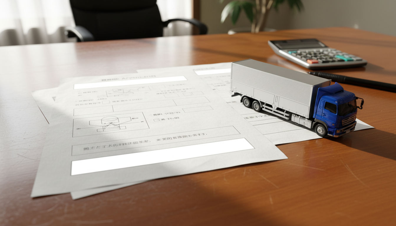 特殊車両通行許可申請の書類とトラック