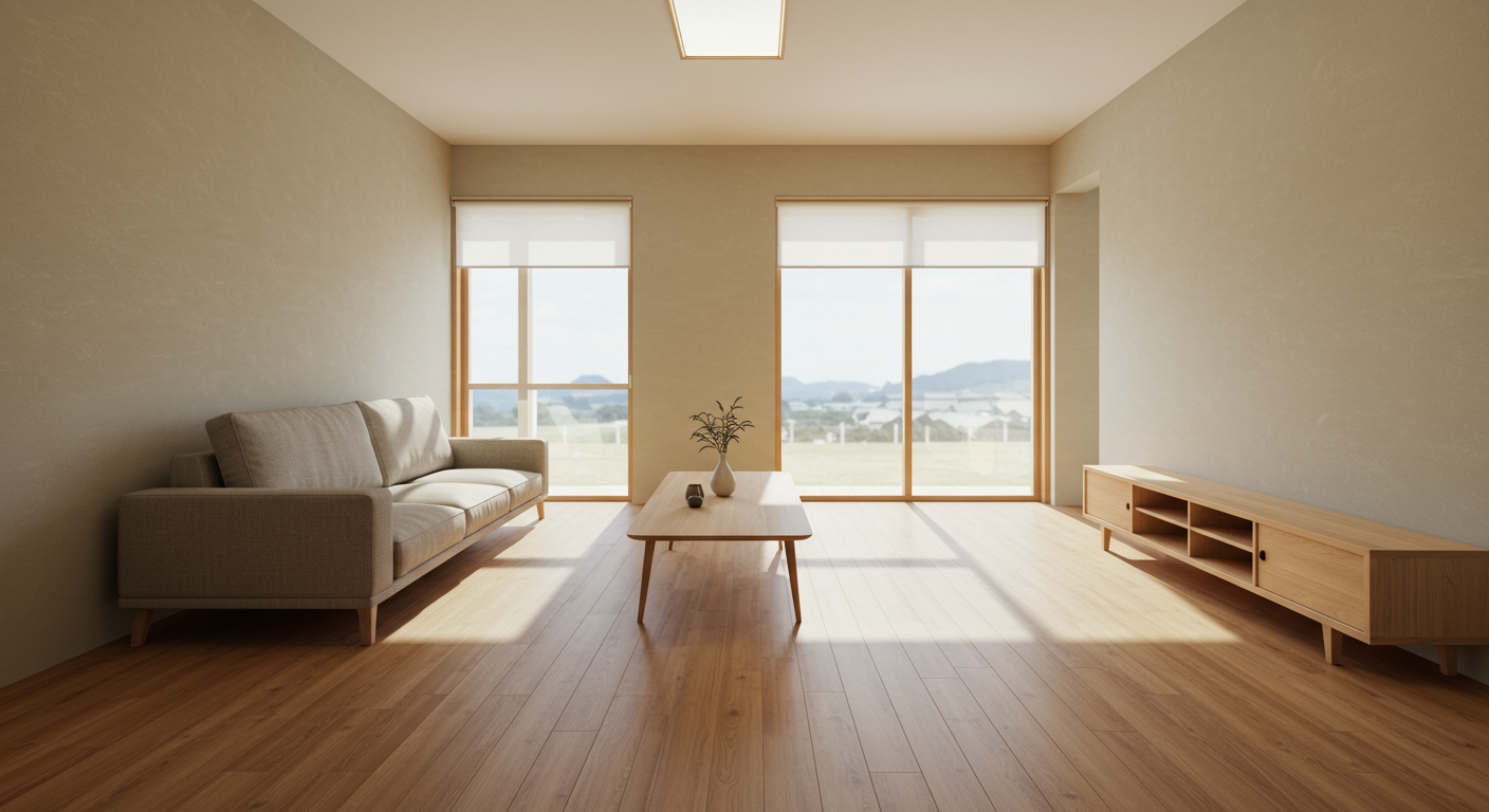 アレルギー対策に効果的な内装材を使用したリビング