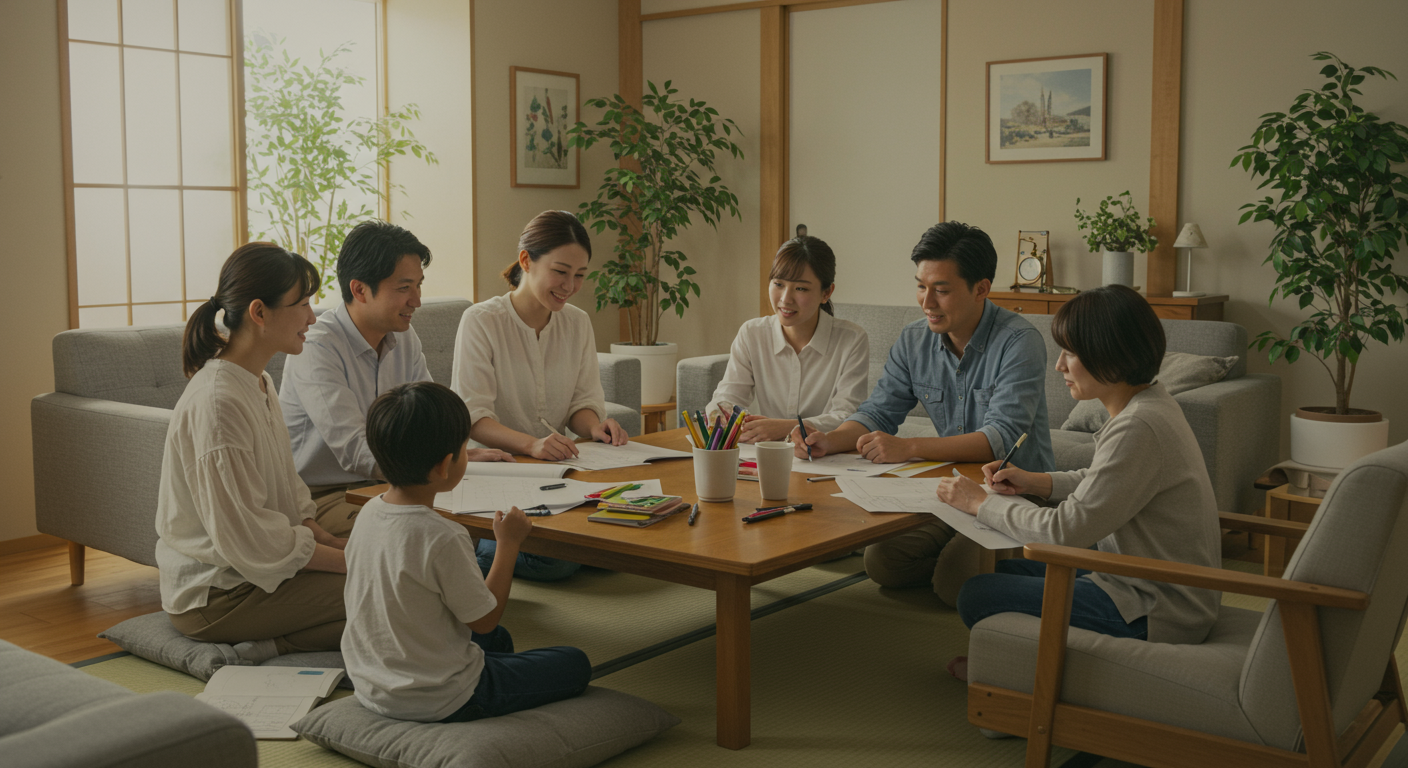 家族で暮らし方について話し合う様子