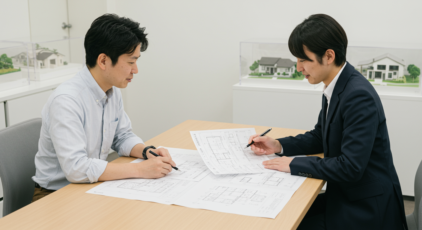 ハウスメーカーの営業マンと話し合う様子
