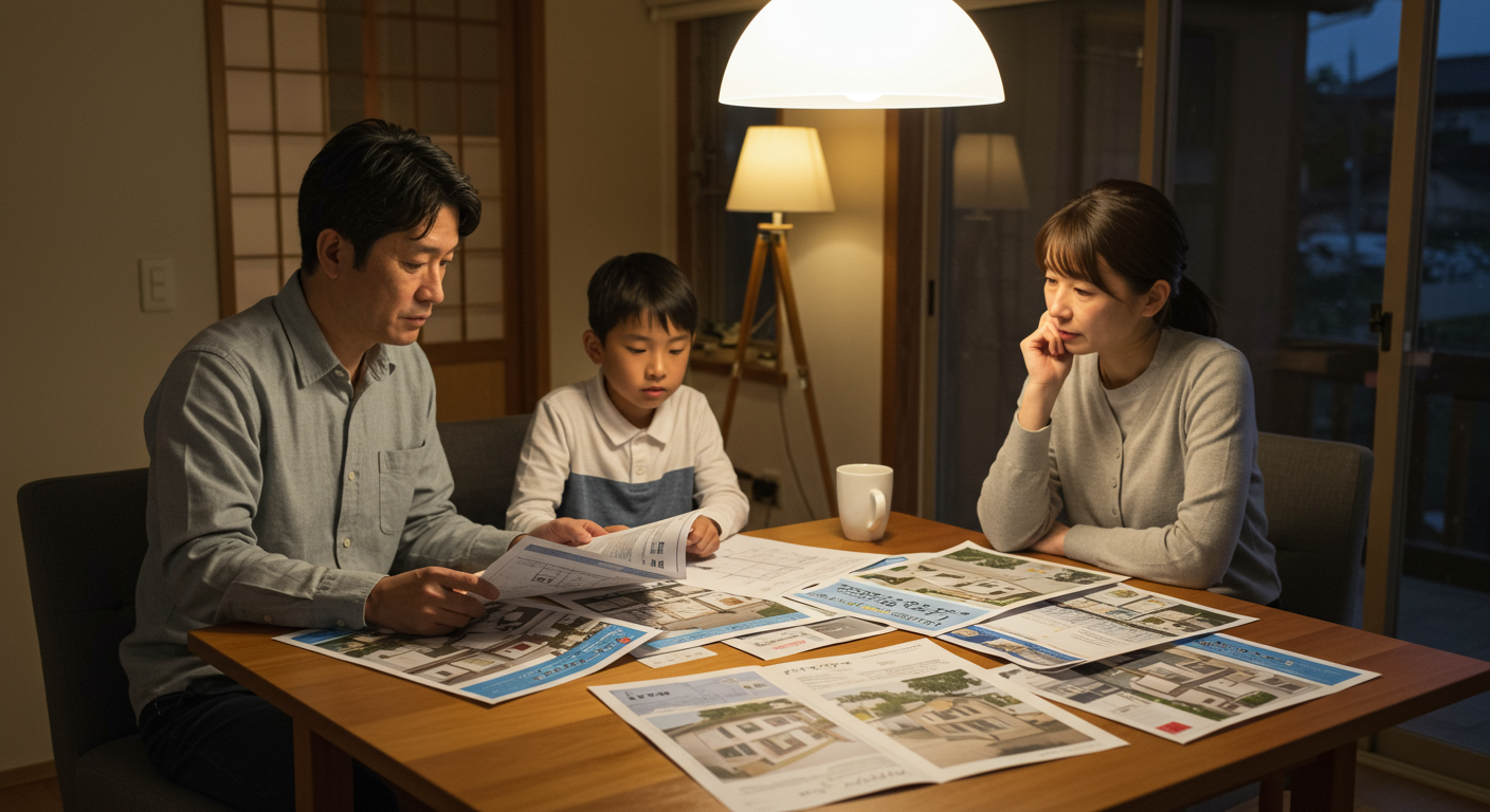 家族で住宅プランを検討している様子
