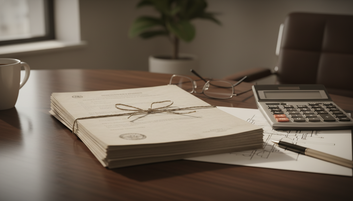 特殊車両通行許可の見積もり書類と電卓を確認する様子