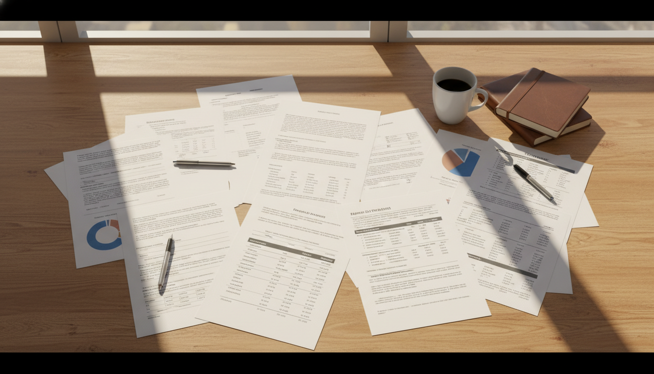 特殊車両通行許可の見積もり書類を比較検討する様子