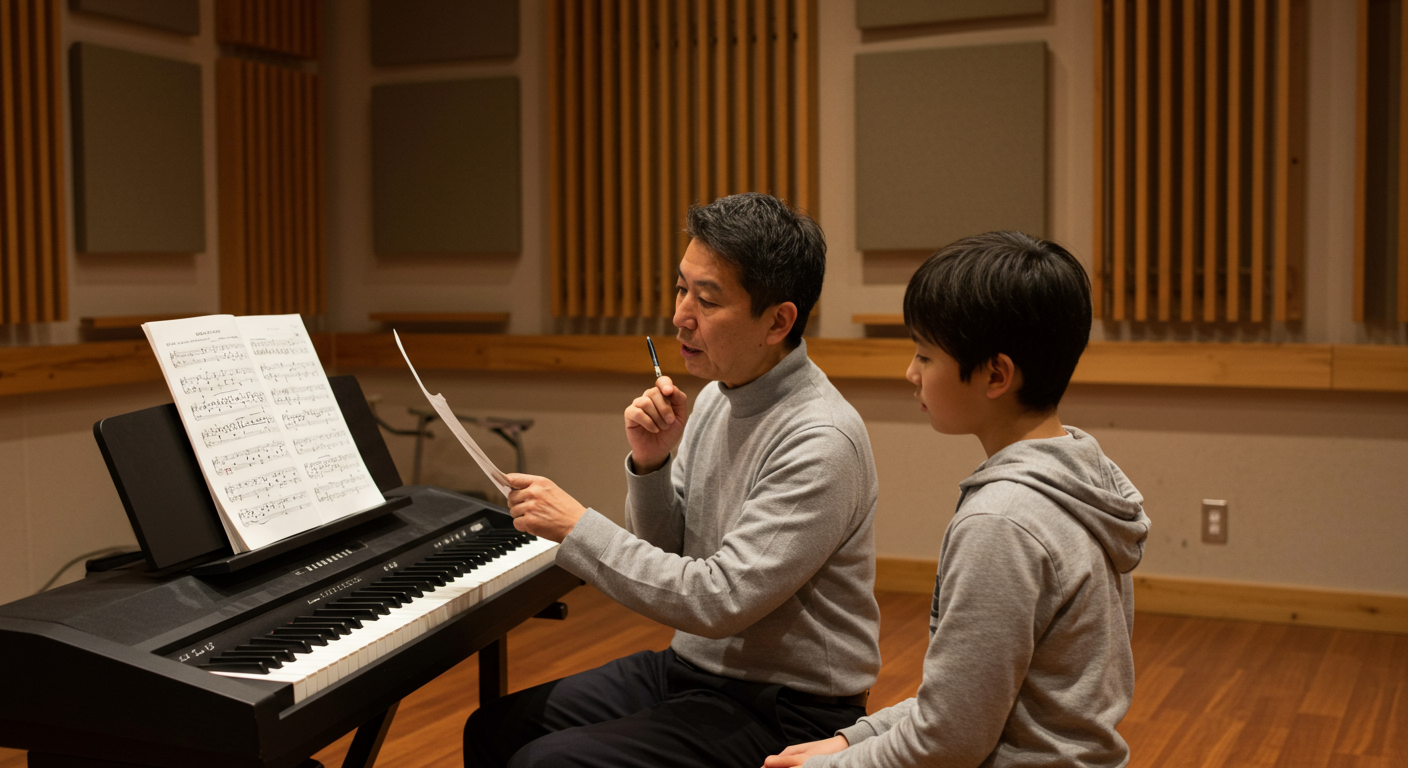 静岡の音楽教室で指導する講師と生徒
