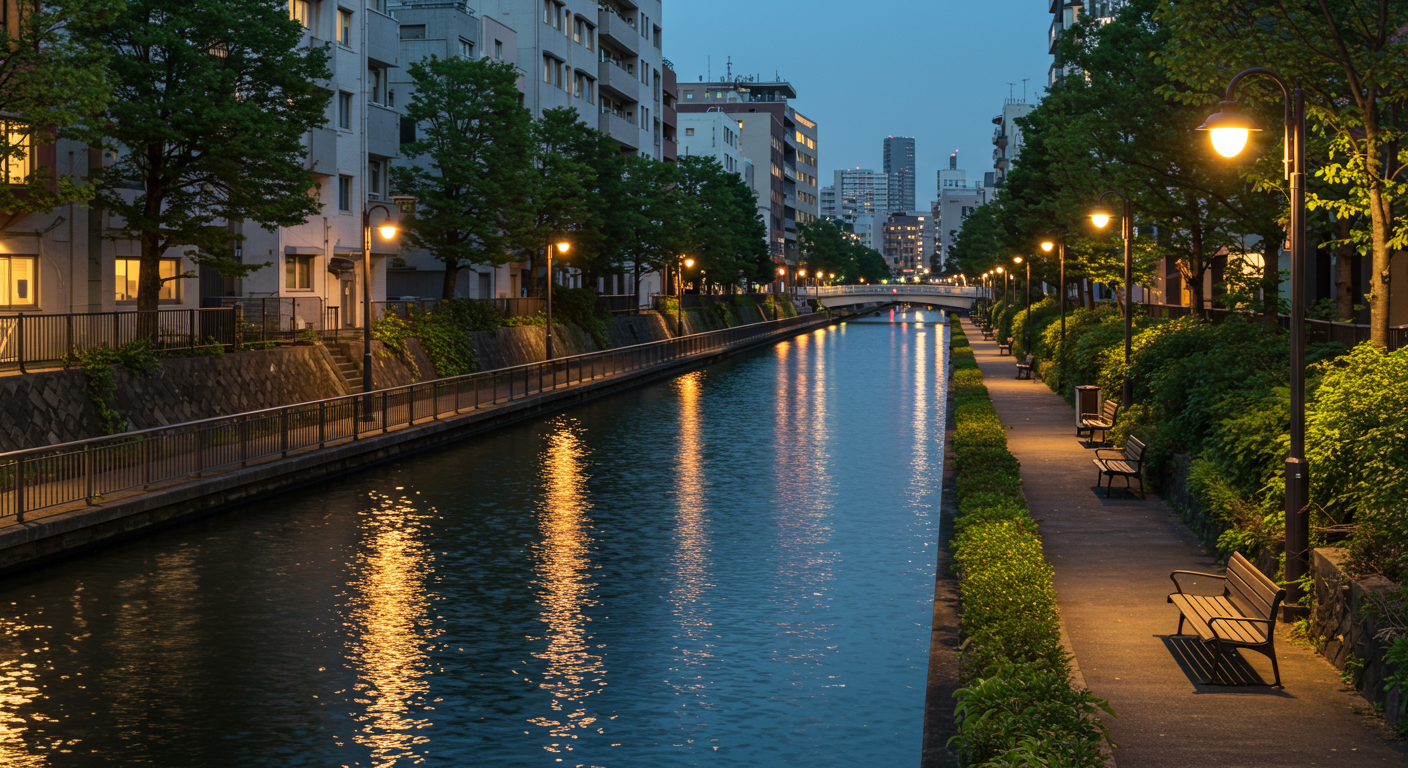 芝浦運河沿いの遊歩道