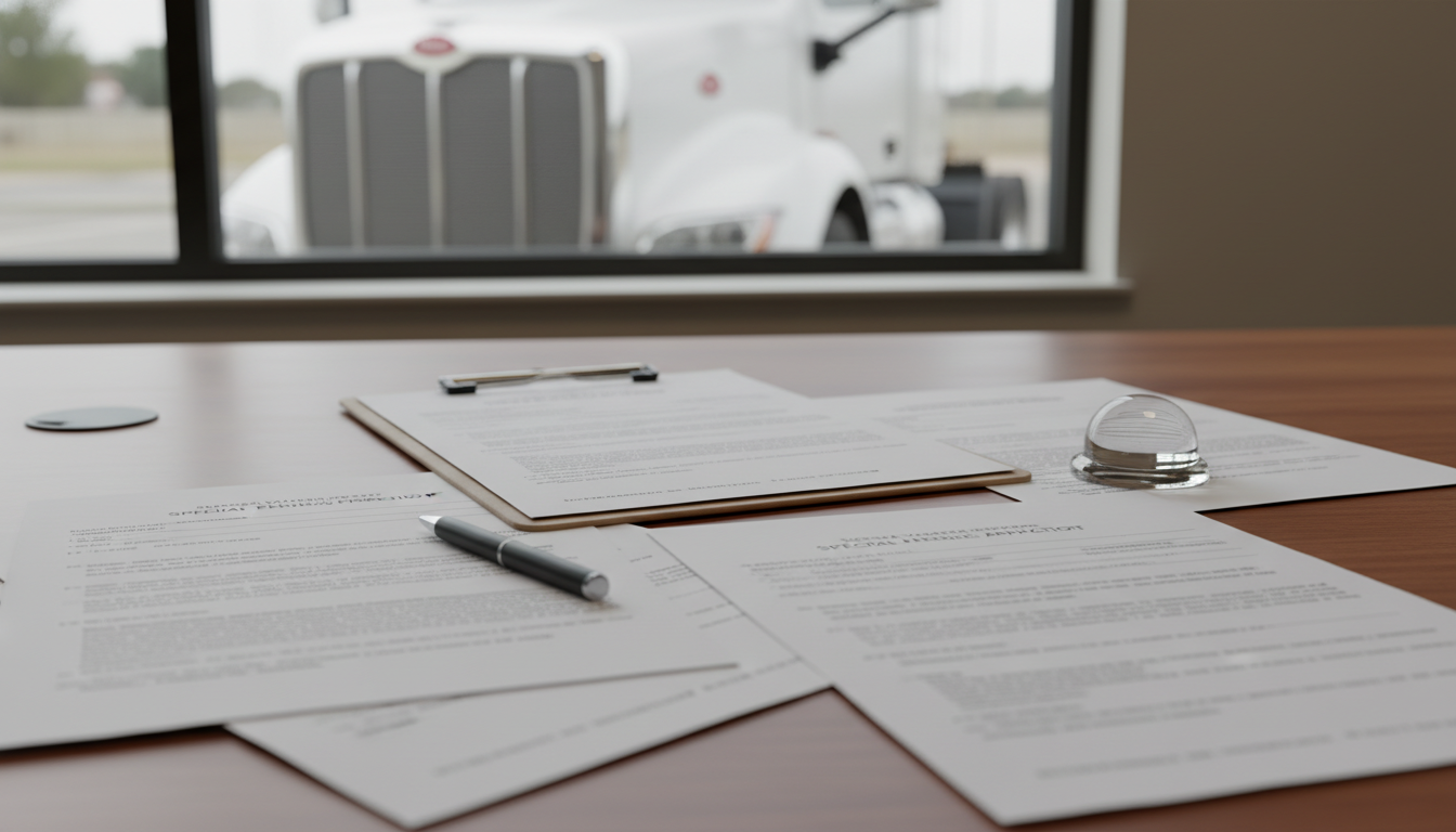 特殊車両通行許可申請の書類と車両