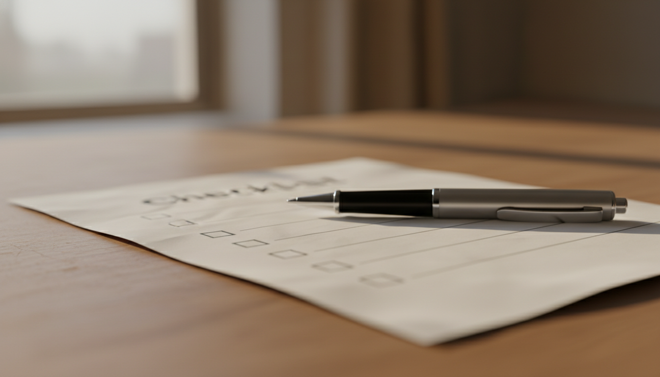 書類チェックリストとペン