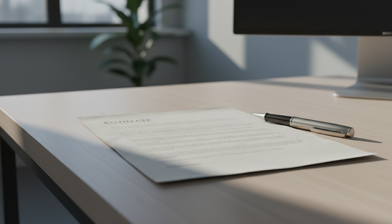 料金見積もり書類とペン