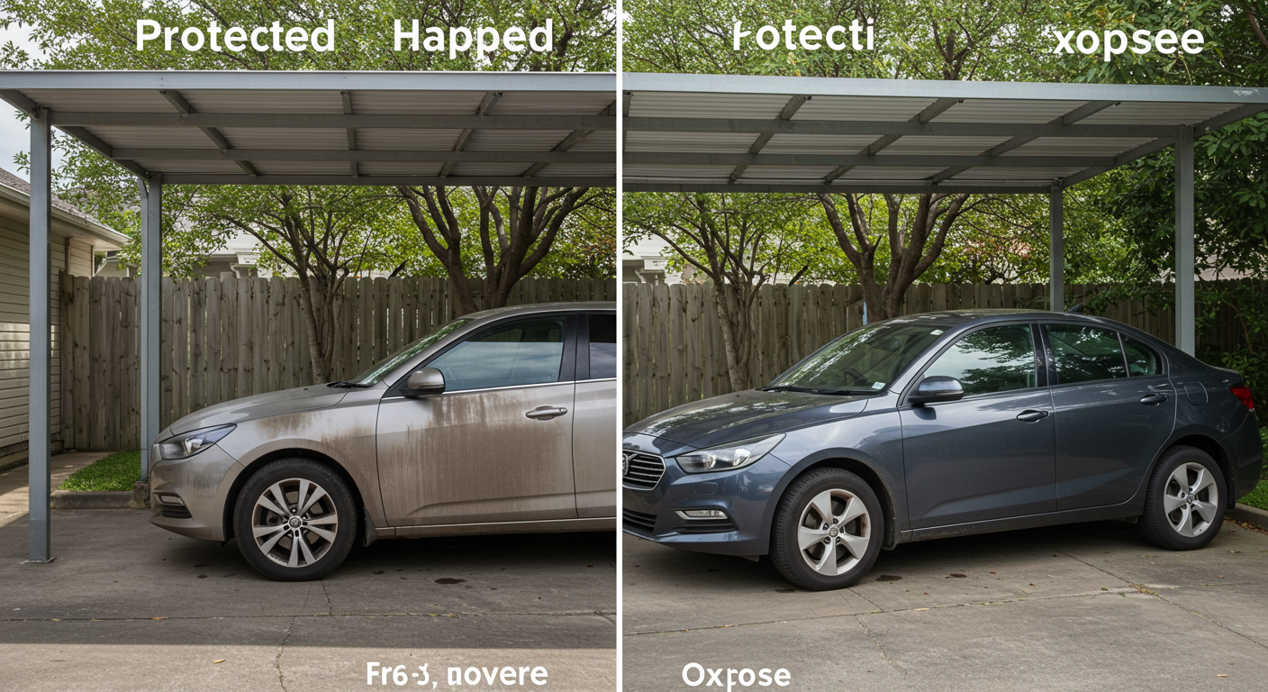 カーポート下に駐車された車と屋外に駐車された車の劣化比較
