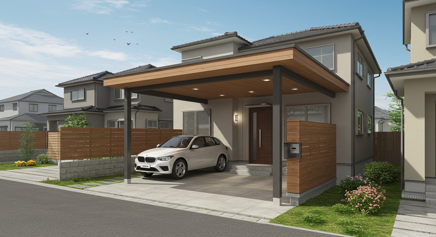 住宅デザインと調和した美しいカーポートの設置例