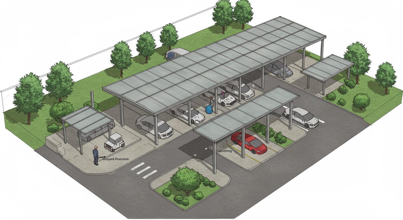 カーポートの柱配置と駐車スペースの関係を示す俯瞰図
