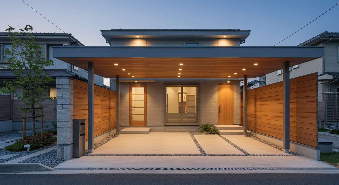 住宅と完全に調和したカーポートデザインの実例