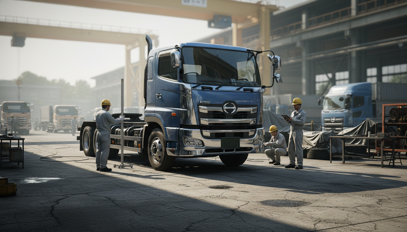 特殊車両の寸法と重量を測定する様子