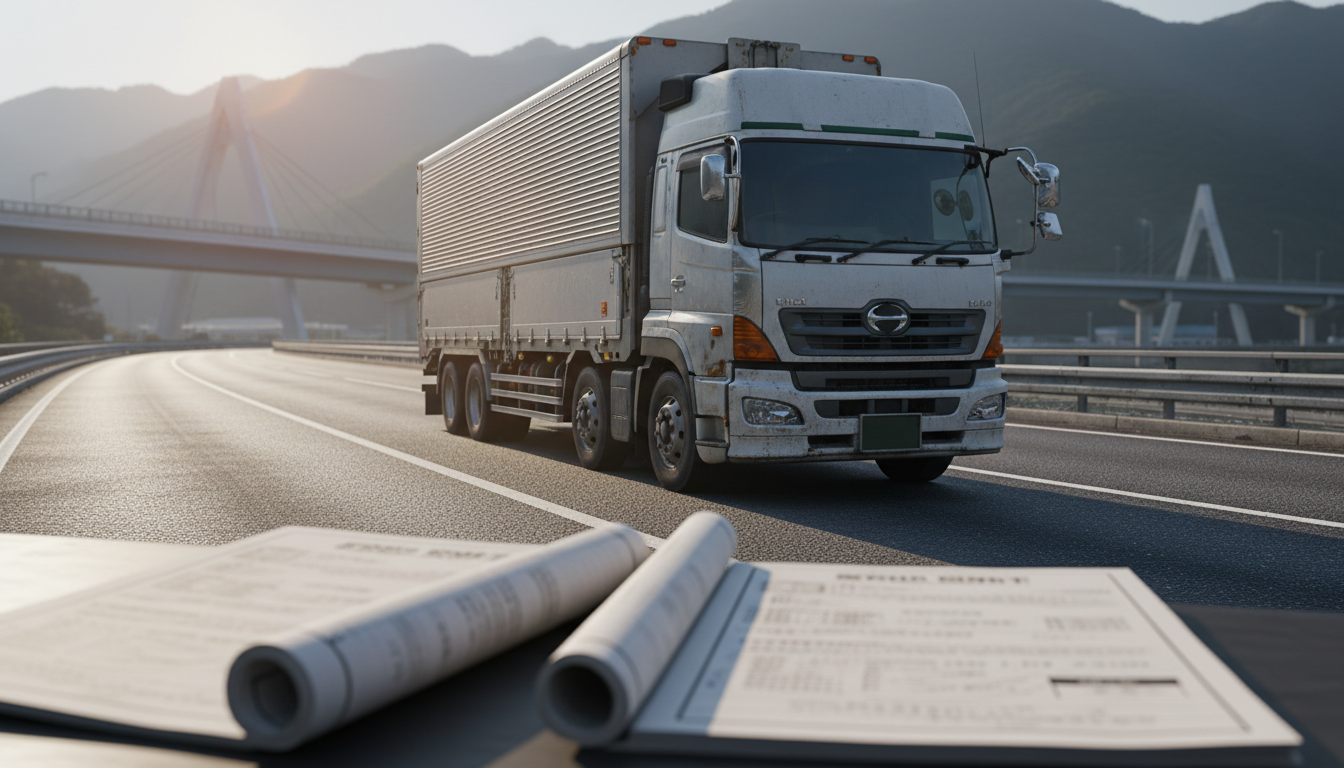 特殊車両通行許可申請の書類とトラック