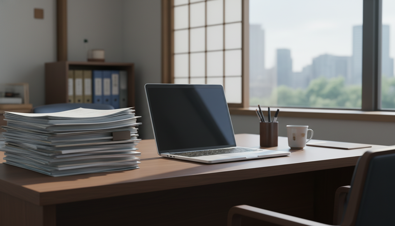 行政書士が申請書類を確認している様子