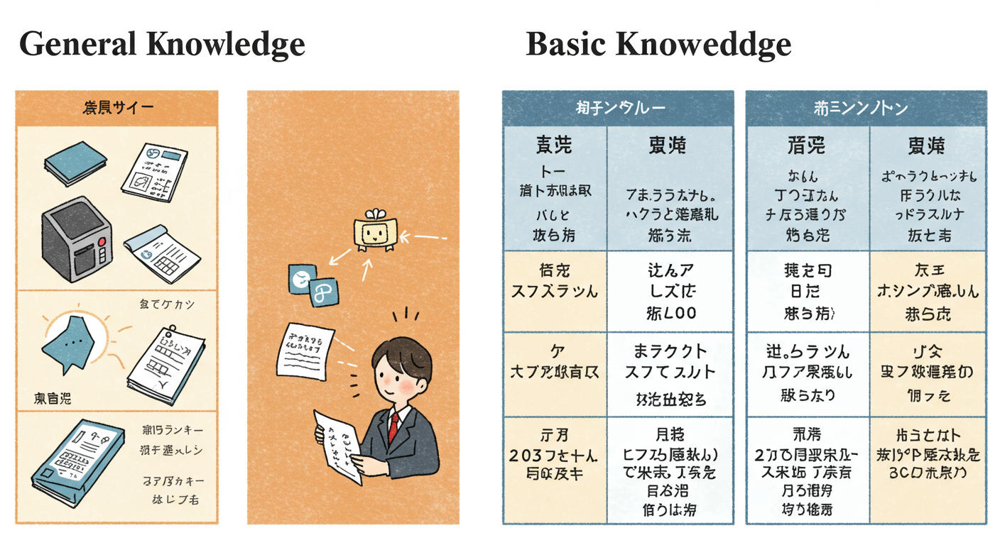 行政書士試験の一般知識と基礎知識の違いを示す比較表