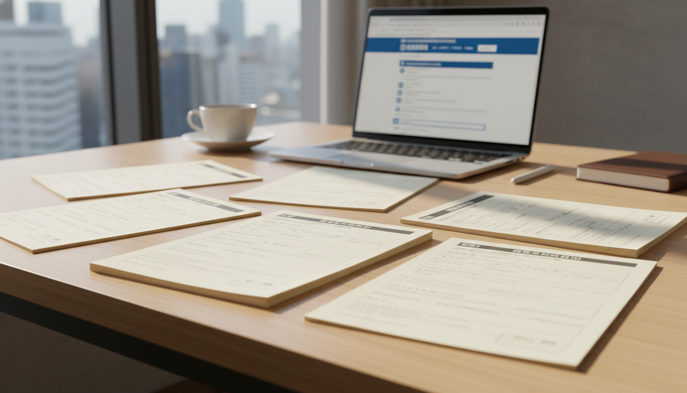 特殊車両通行許可申請の書類を確認する様子