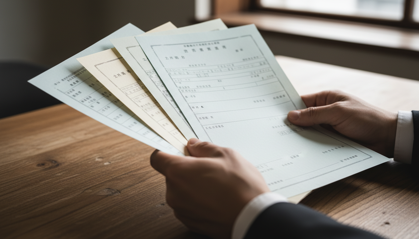 車検証と車両諸元表を確認する手元の様子