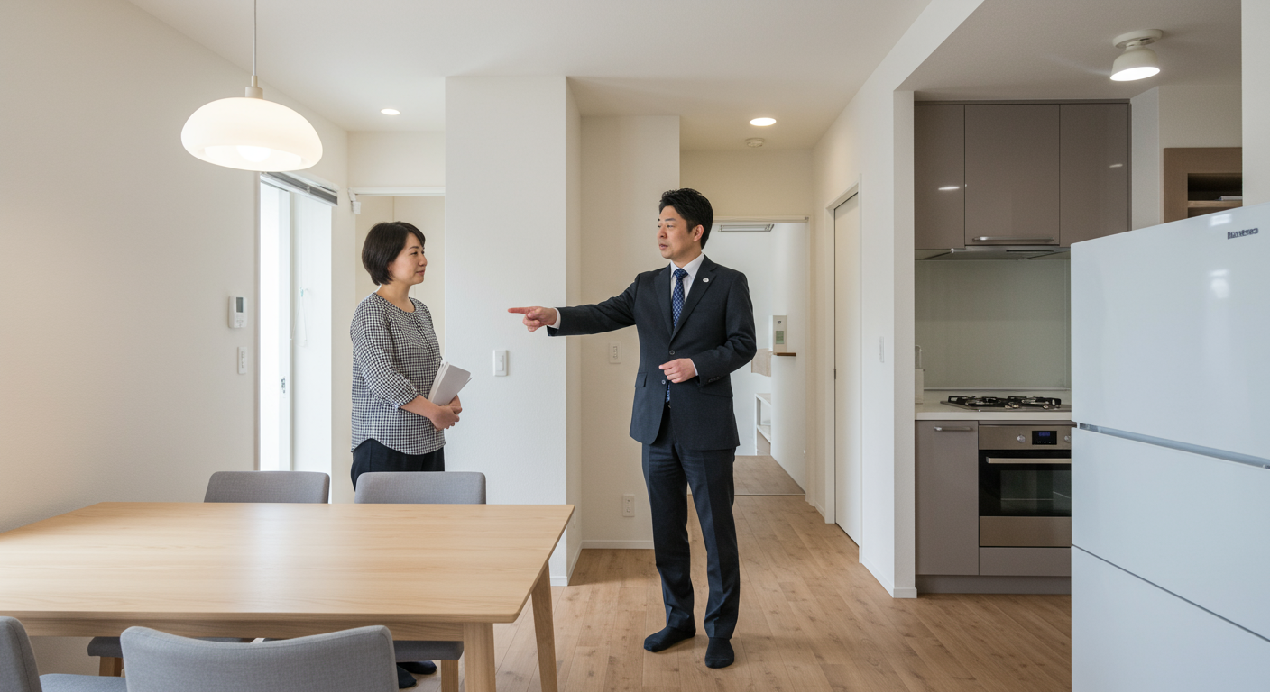 不動産営業マンが物件を案内している様子