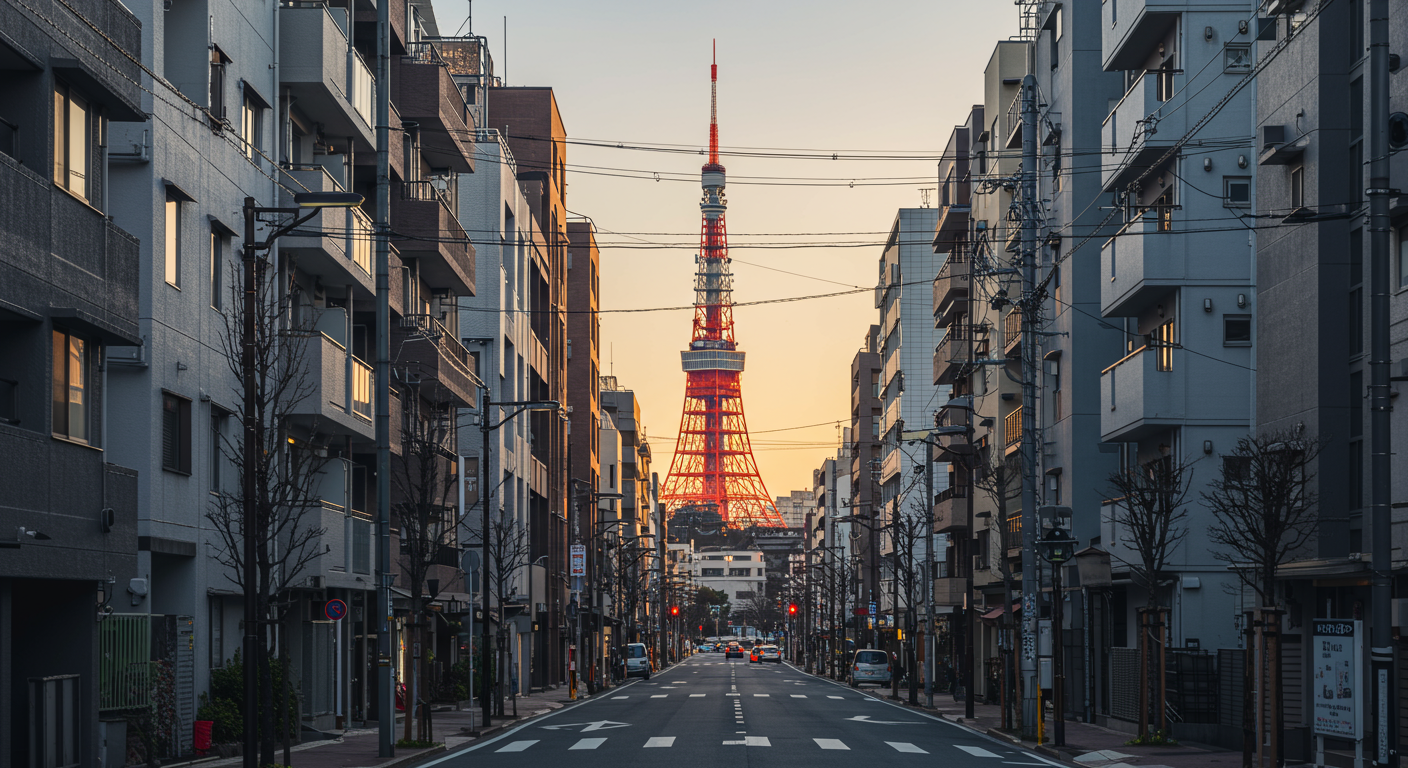 芝エリアの街並みと東京タワーの風景
