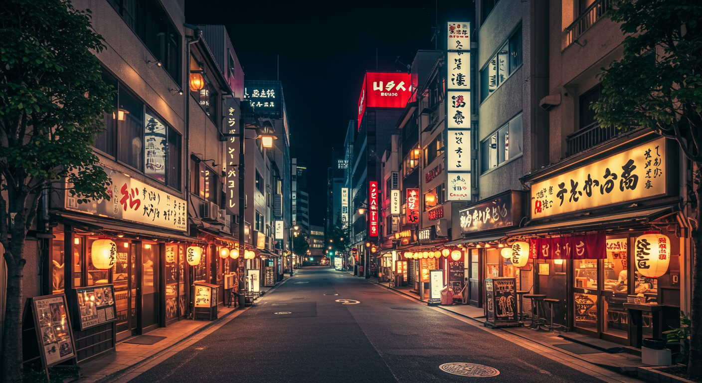 新橋の夜景と高級レストラン街の様子