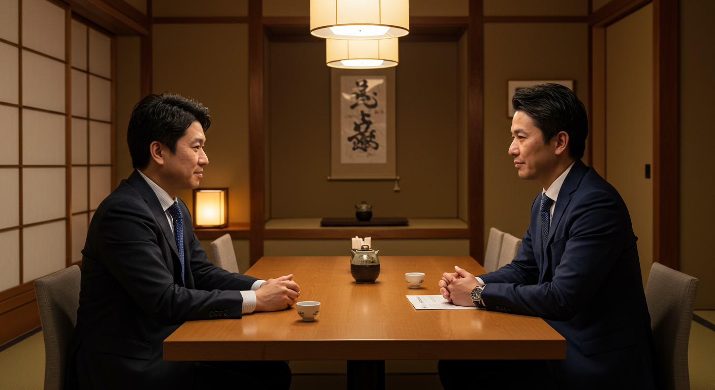 ビジネスパーソン同士の真剣な会話シーン
