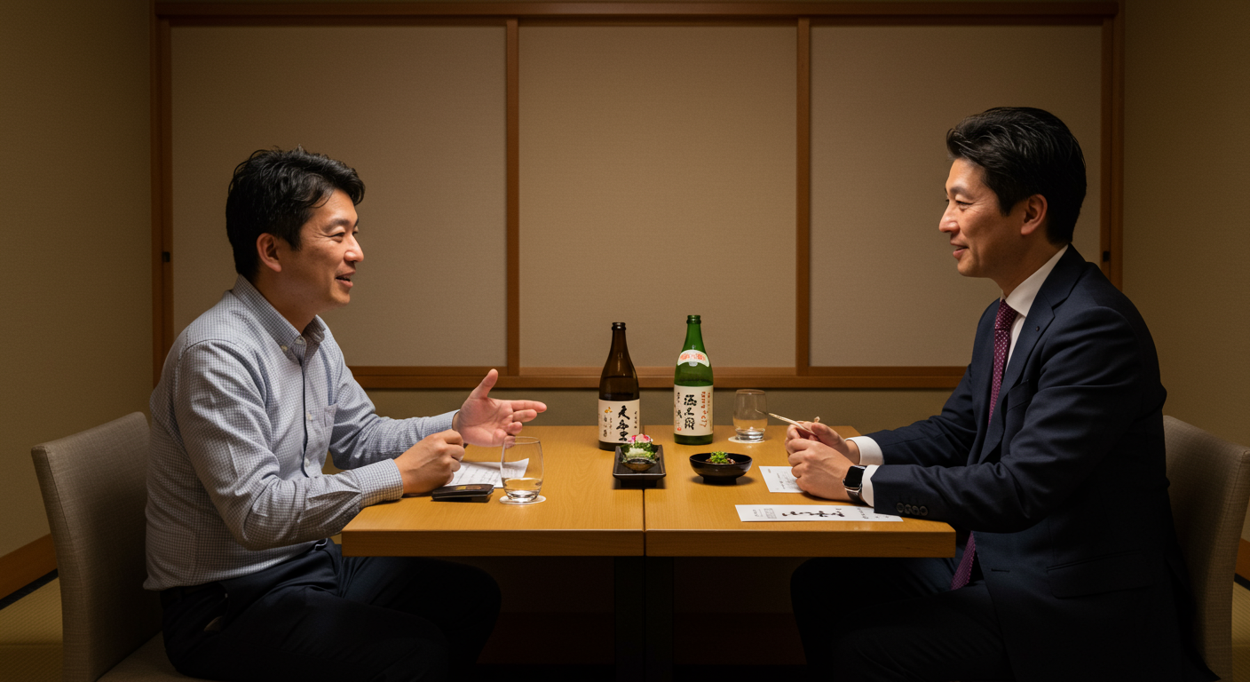 ビジネスパーソン同士の活発な会話シーン