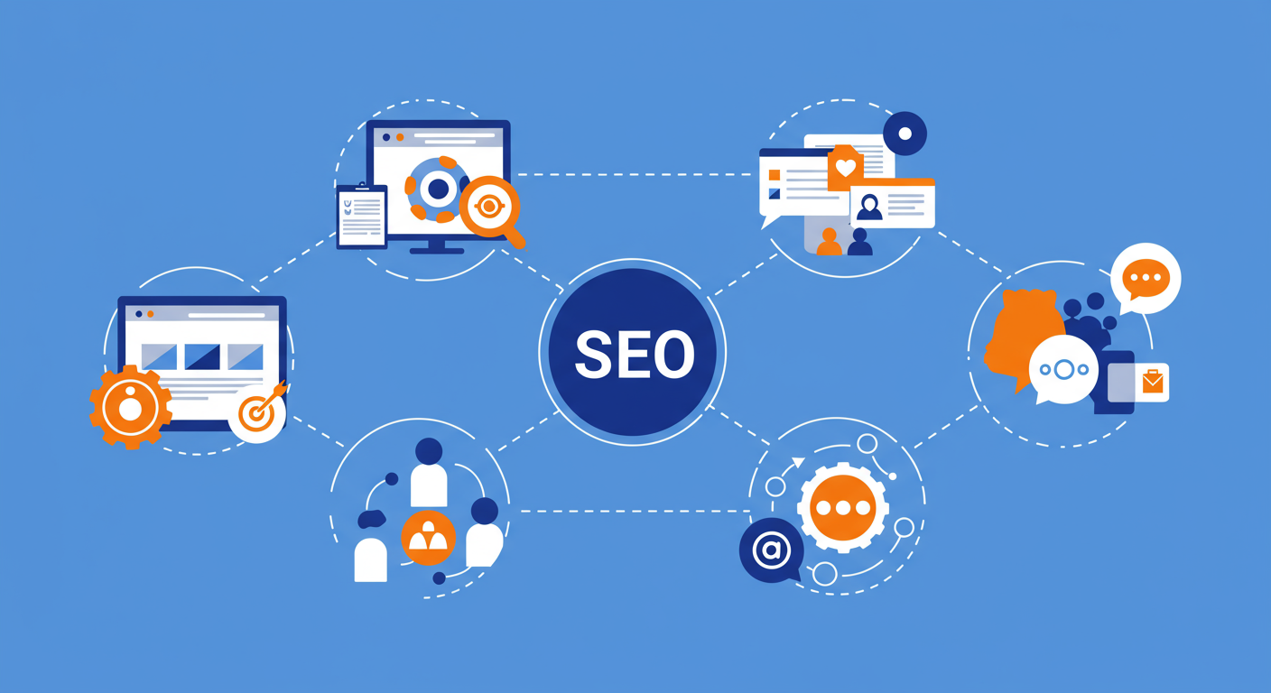 オウンドメディアとSEOの関係性を示す図解